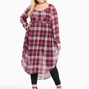 Plaid chiffon maxi empire dress